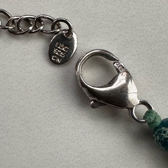 Aqua Jasper Gemstone Slab Statement Necklace-Sterling Silver-Boho Chic - Picture 3 of 8